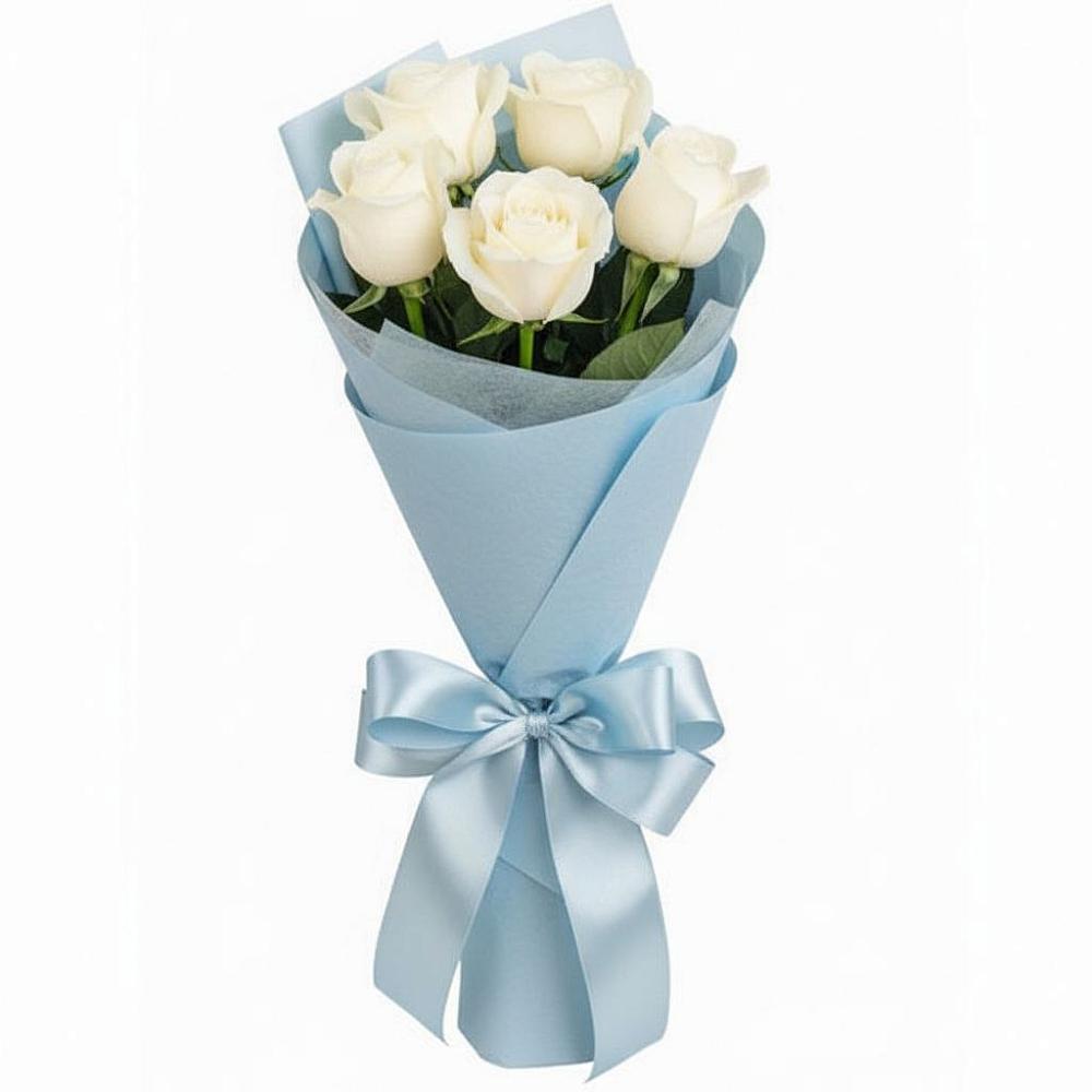 Букет 5 Белых роз Проуд в Макеево
