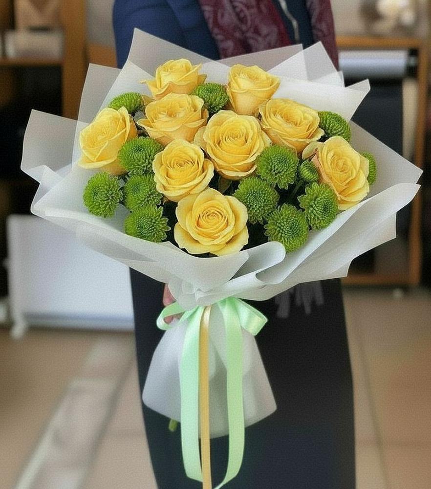 Букет цветов из: Хризантемы и Розы в Макеево