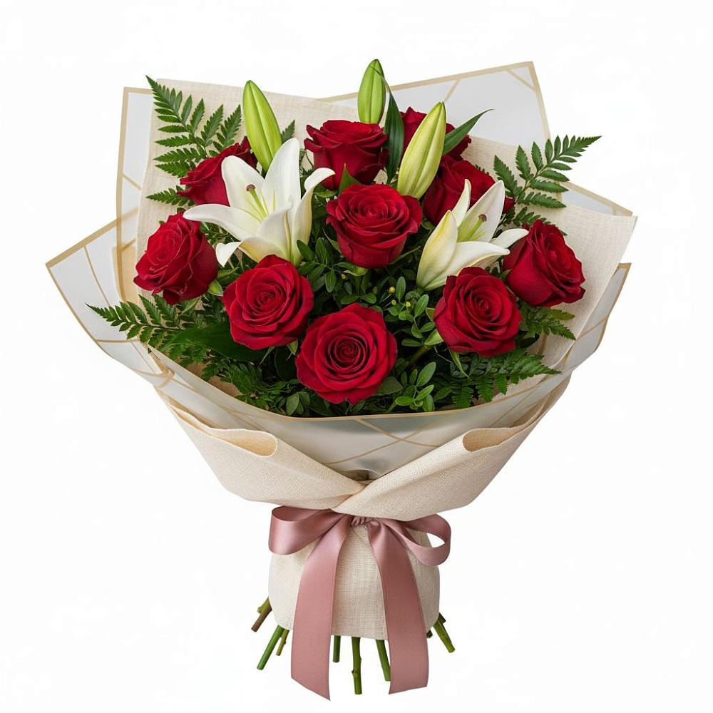 Букет цветов из: Лилии и Розы в Макеево