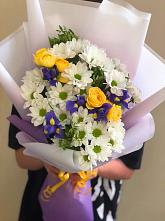 Букет цветов из:  Ирисы, Хризантемы и Розы #REPLACE_PRED# Макеево