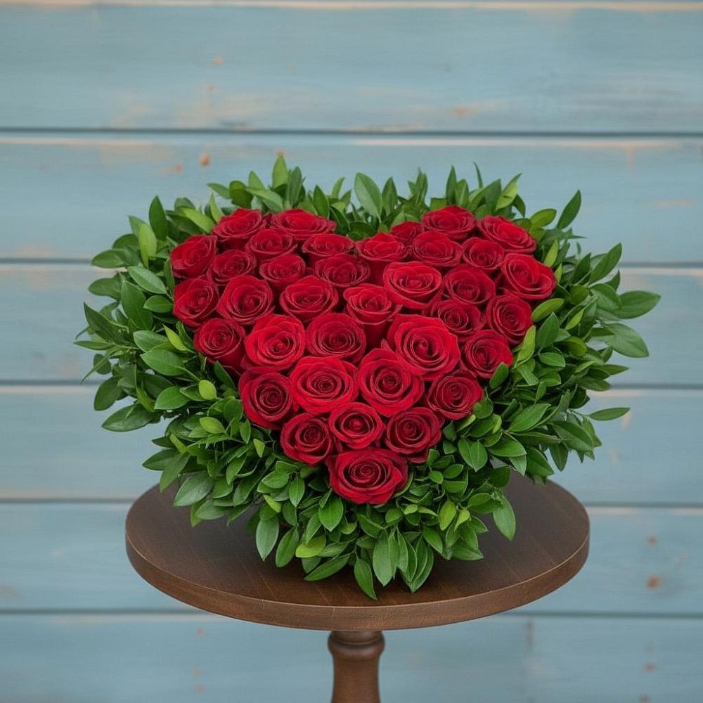 Цветочная композиция из Розы в виде сердца в Макеево