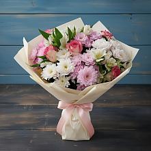 Букет цветов из:  Хризантемы, Альстромерии и Розы в Макеево