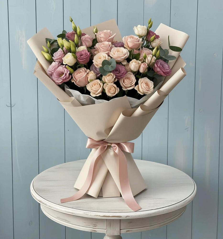 Букет цветов из: Розы и Лизиантусы в Макеево