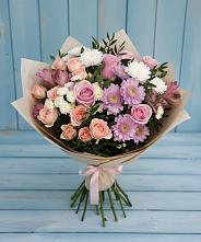 Букет цветов из:  Хризантемы, Розы и Альстромерии в Макеево