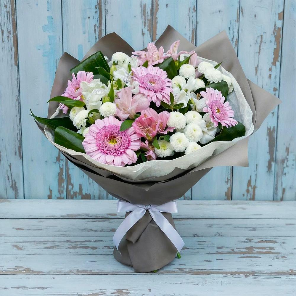 Букет цветов из: Герберы, Альстромерии и Хризантемы в Макеево