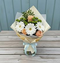 Букет цветов из:  Герберы, Розы и Хризантемы в Макеево