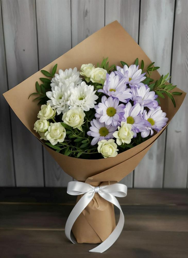 Букет цветов из: Хризантемы и Розы в Макеево